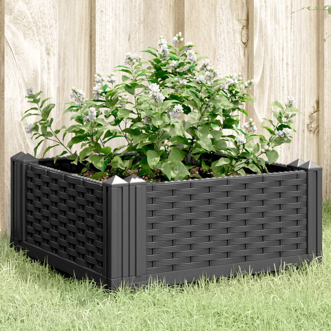 plantekasse med spyd 42,5x42,5x28,5 cm PP sort