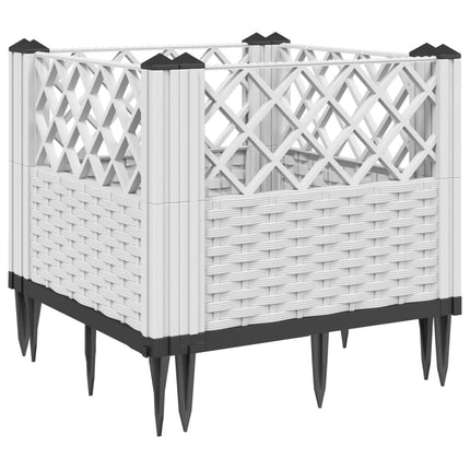 plantekasse med spyd 43,5x43,5x43,5 cm PP hvid