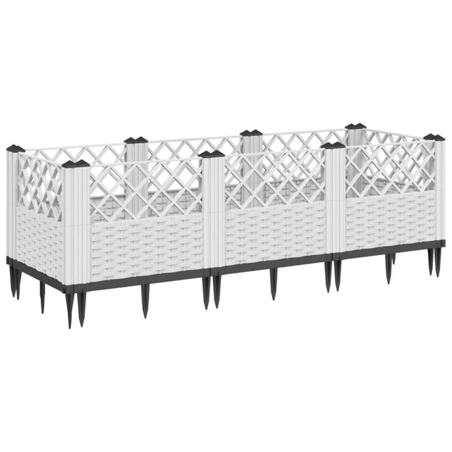 plantekasse med spyd 123,5x43,5x43,5 cm PP hvid