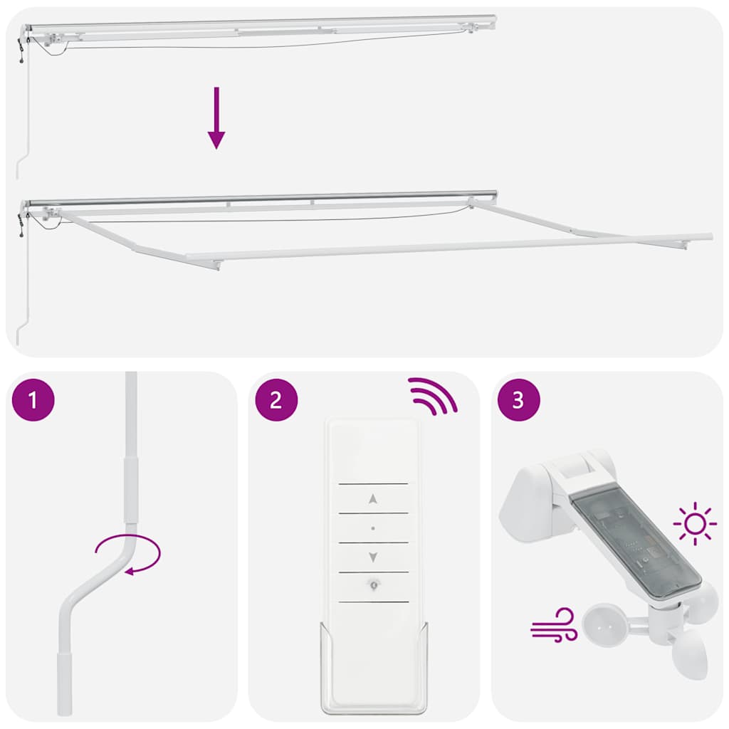 markise med LED-lys 450x300 cm automatisk betjening bordeaux