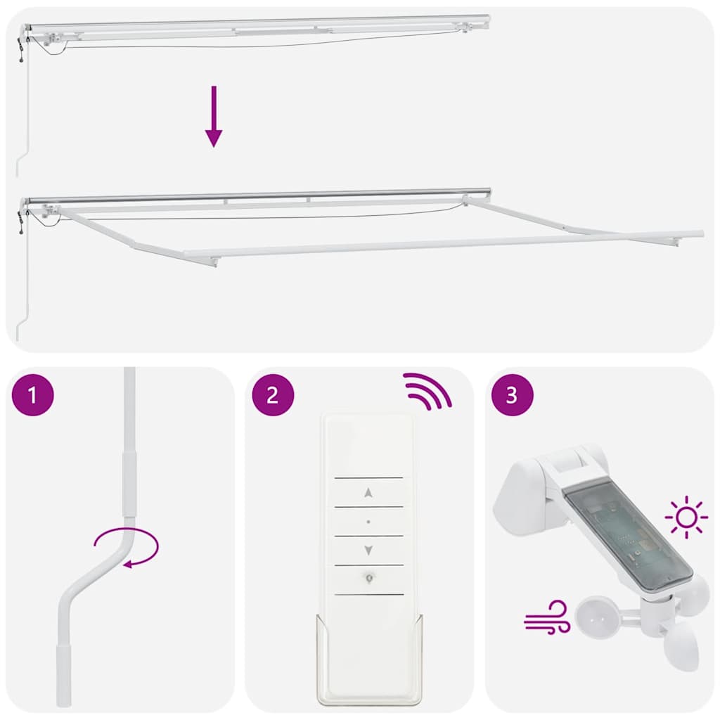 markise med LED-lys 500x300 cm automatisk betjening bordeaux