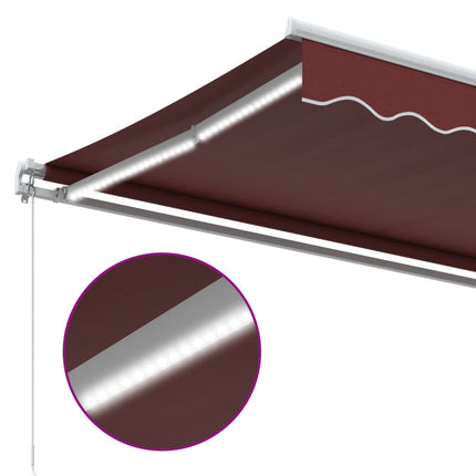 markise med LED-lys 450x350 cm manuel betjening bordeauxfarvet