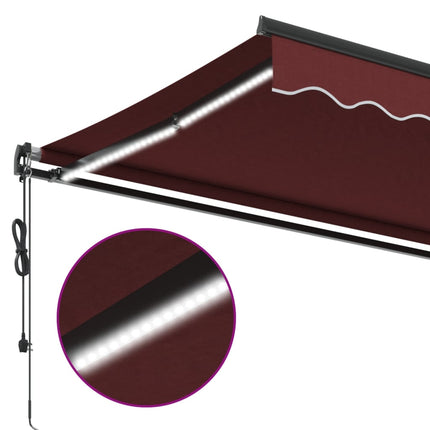markise med LED-lys 450x350 cm automatisk betjening bordeaux