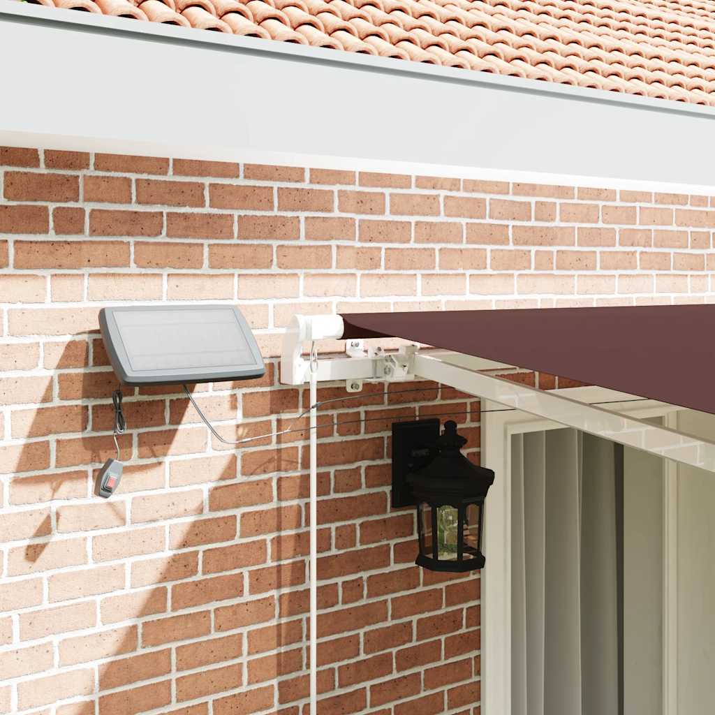 markise med LED-lys 400x300 cm automatisk betjening brun