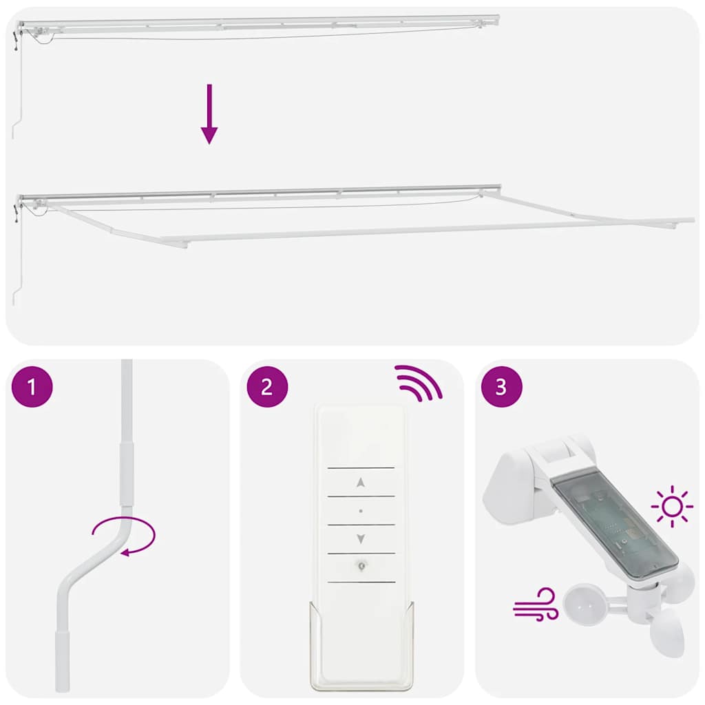 markise m. LED 600x300 cm automatisk betjening antracitgrå hvid