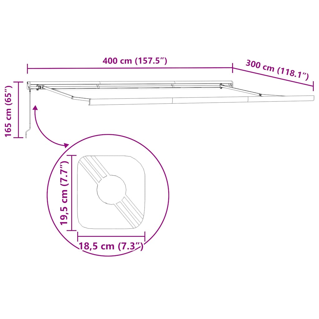 foldemarkise 4x3 m stof og aluminium antracitgrå og hvid