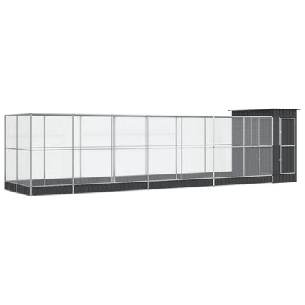 voliere med udvidelse 830x203x216 cm stål sølvfarvet