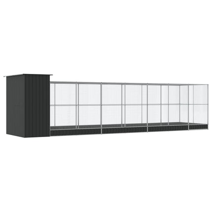 voliere med udvidelse 830x203x216 cm stål sølvfarvet