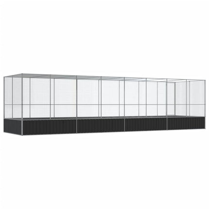 voliere med udvidelse 832x207x212 cm stål sølvfarvet