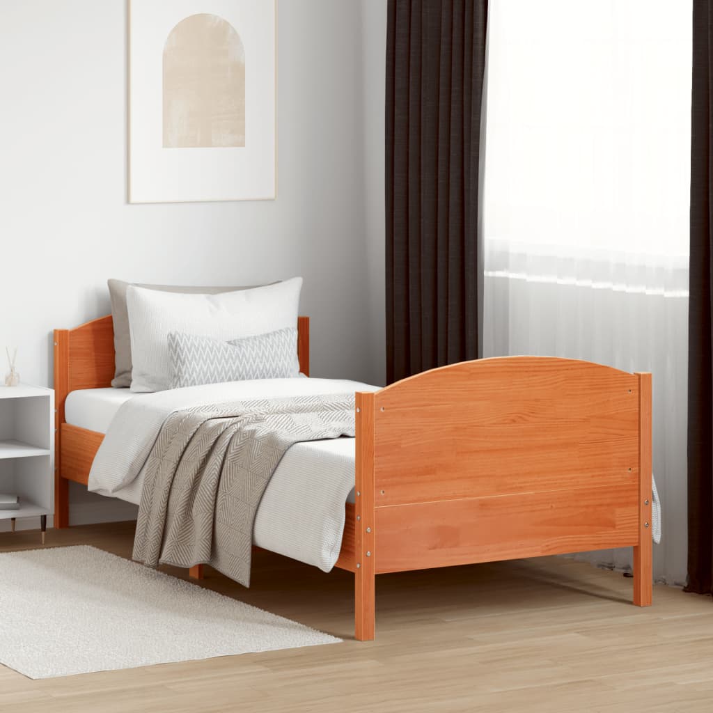 sengeramme uden madras 90x190 cm massivt fyrretræ gyldenbrun
