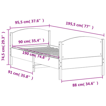 sengeramme uden madras 90x190 cm massivt fyrretræ gyldenbrun