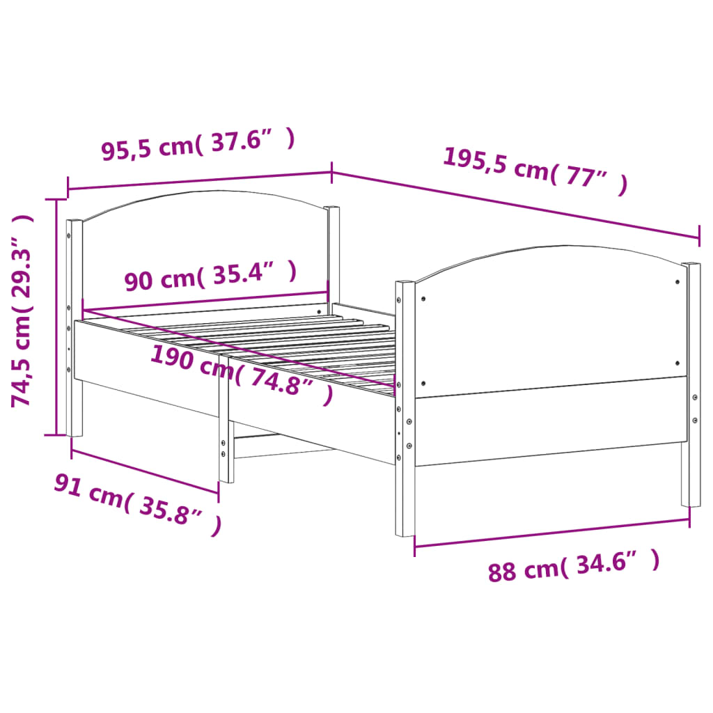 sengeramme uden madras 90x190 cm massivt fyrretræ gyldenbrun