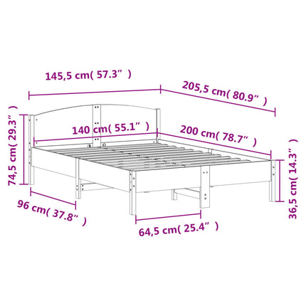 sengeramme uden madras 140x200 cm massivt fyr gyldenbrun