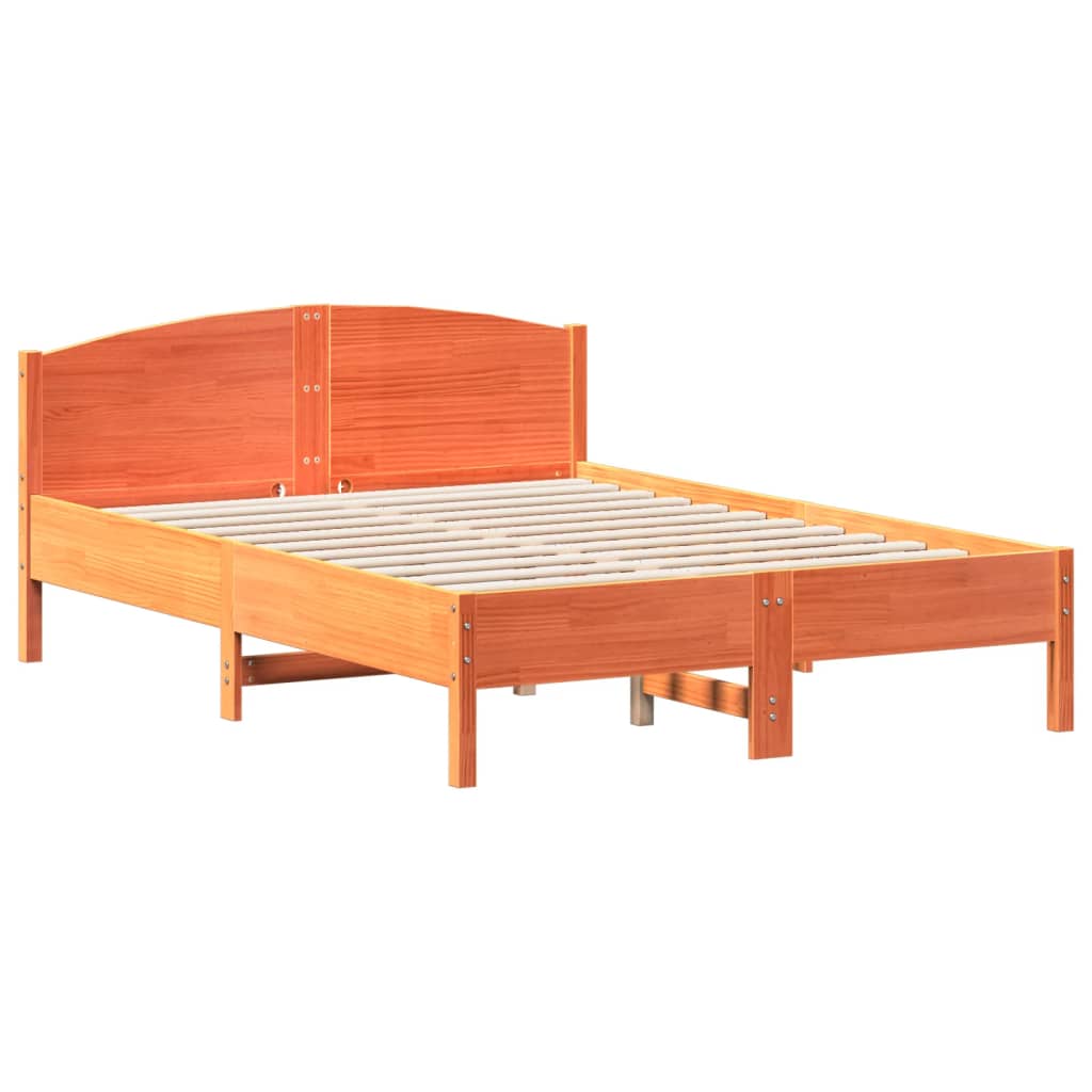 sengeramme uden madras 135x190 cm massivt fyrretræ brun