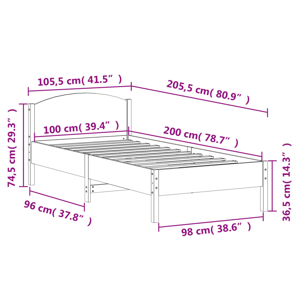 sengeramme uden madras 100x200 cm massivt fyrretræ gyldenbrun