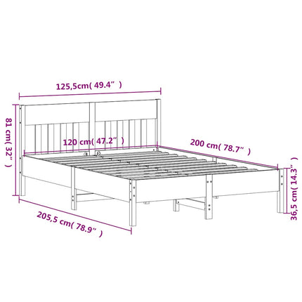 sengeramme uden madras 120x200 cm massivt fyrretræ