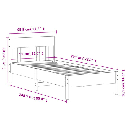 sengeramme uden madras 90x200 cm massivt fyrretræ gyldenbrun