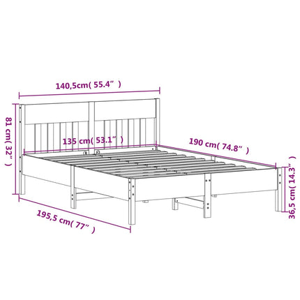 sengeramme uden madras 135x190 cm massivt fyrretræ hvid