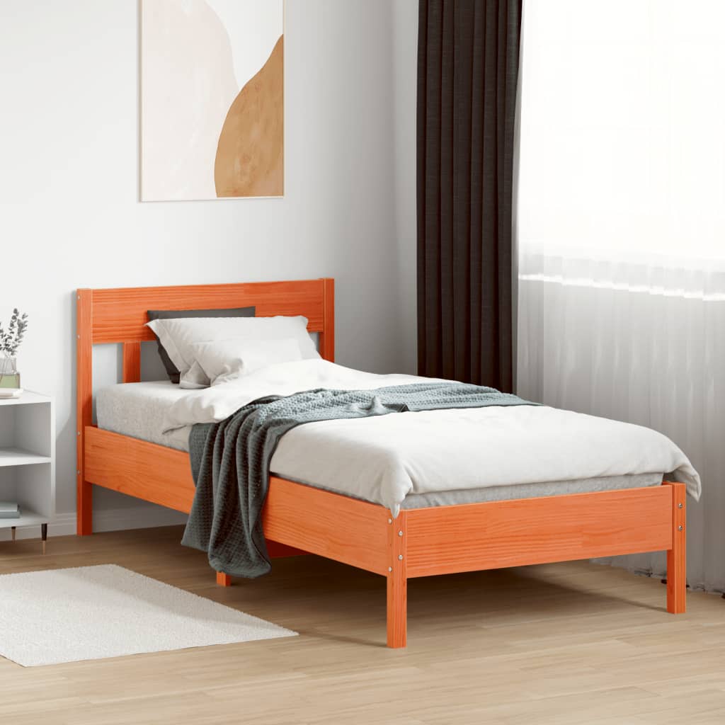 sengeramme uden madras 90x190 cm massivt fyrretræ gyldenbrun