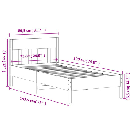 sengeramme uden madras 75x190 cm massivt fyrretræ hvid