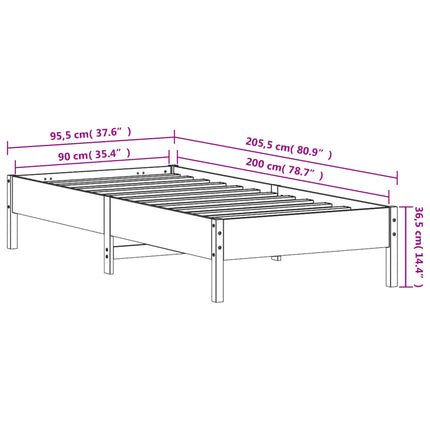 sengeramme uden madras 90x200 cm massivt fyrretræ gyldenbrun