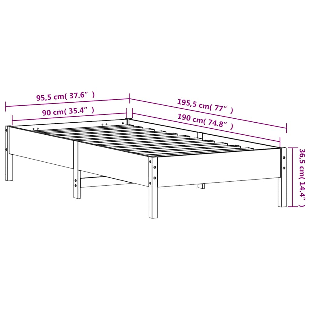 sengeramme uden madras 90x190 cm massivt fyrretræ gyldenbrun
