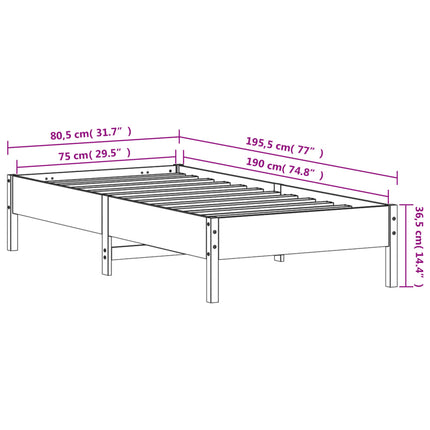sengeramme uden madras 75x190 cm massivt fyrretræ hvid