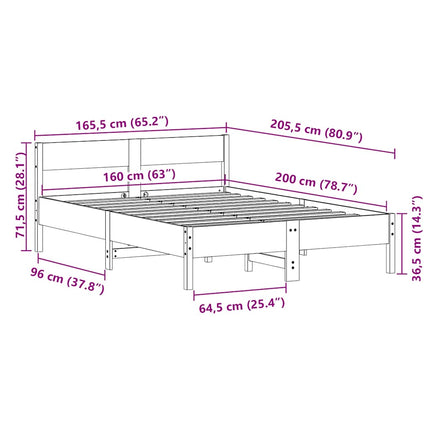 sengeramme uden madras 160x200 cm massivt fyrretræ hvid