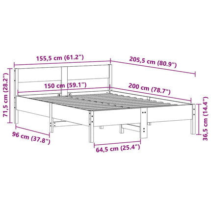 sengeramme uden madras 150x200 cm massivt fyrretræ gyldenbrun