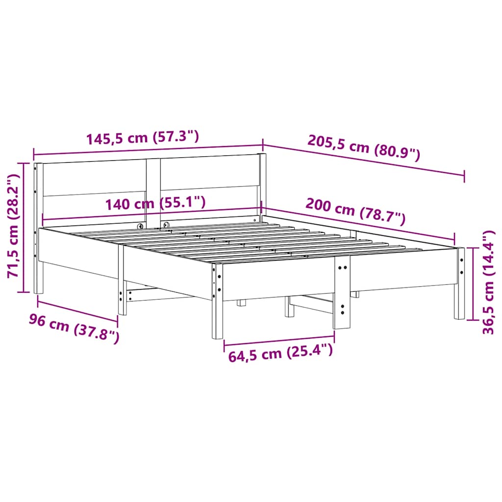 sengeramme uden madras 140x200 cm massivt fyrretræ hvid