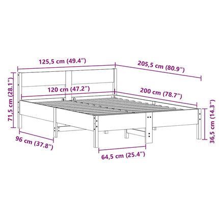 sengeramme uden madras 120x200 cm massivt fyrretræ hvid