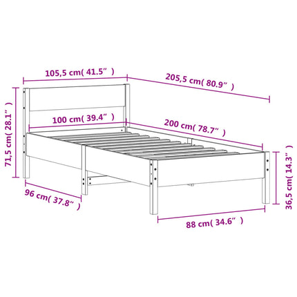 sengeramme uden madras 100x200 cm massivt fyrretræ gyldenbrun