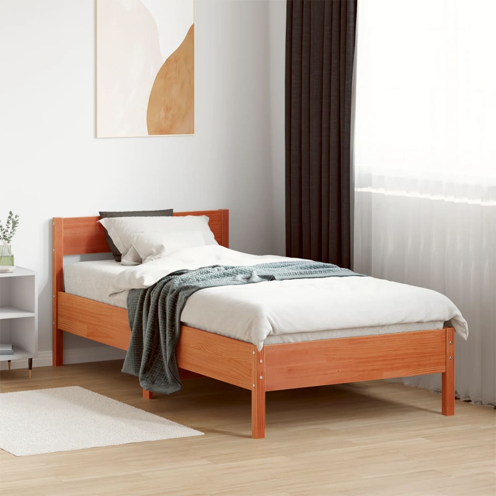 sengeramme uden madras 100x200 cm massivt fyrretræ gyldenbrun