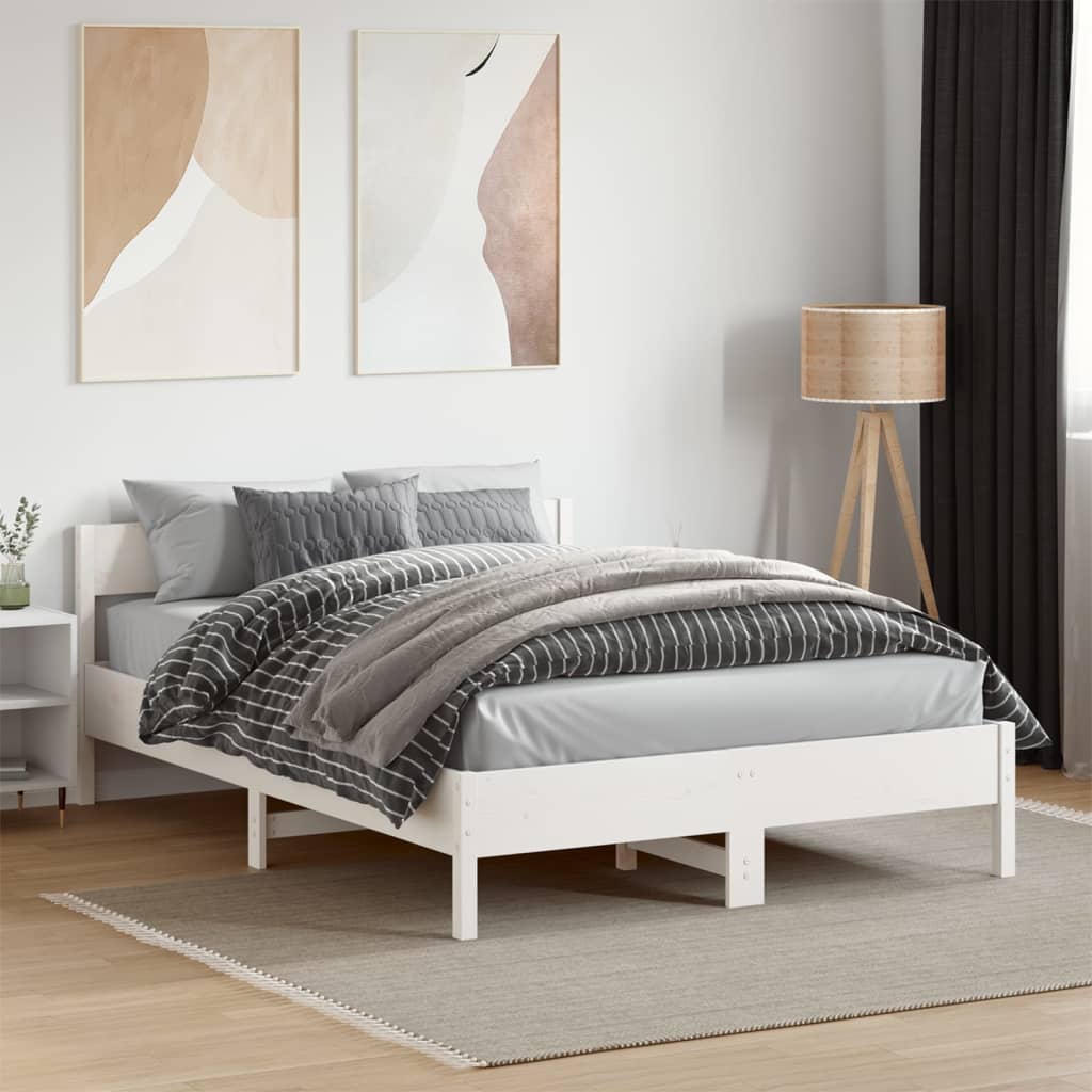 sengeramme uden madras 135x190 cm massivt fyrretræ hvid