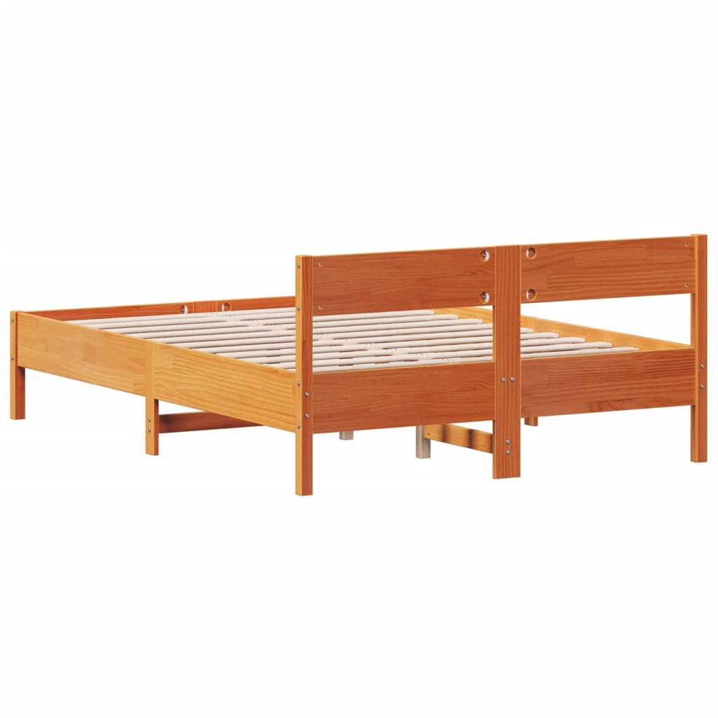 sengeramme uden madras 135x190 cm massivt fyrretræ brun