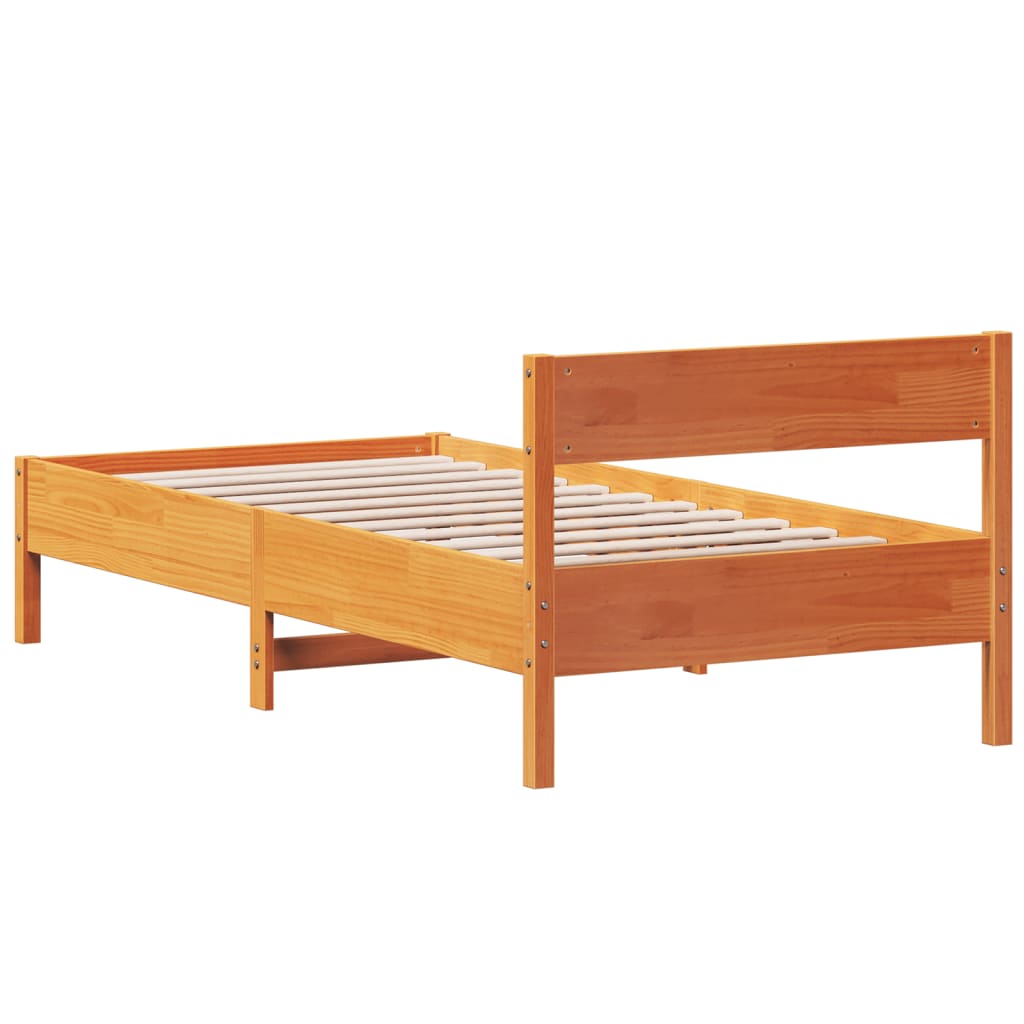 sengeramme uden madras 90x190 cm massivt fyrretræ gyldenbrun