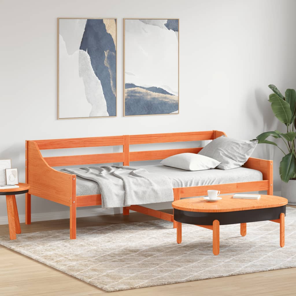 daybed uden madras 100x200 cm massivt fyrretræ gyldenbrun billede