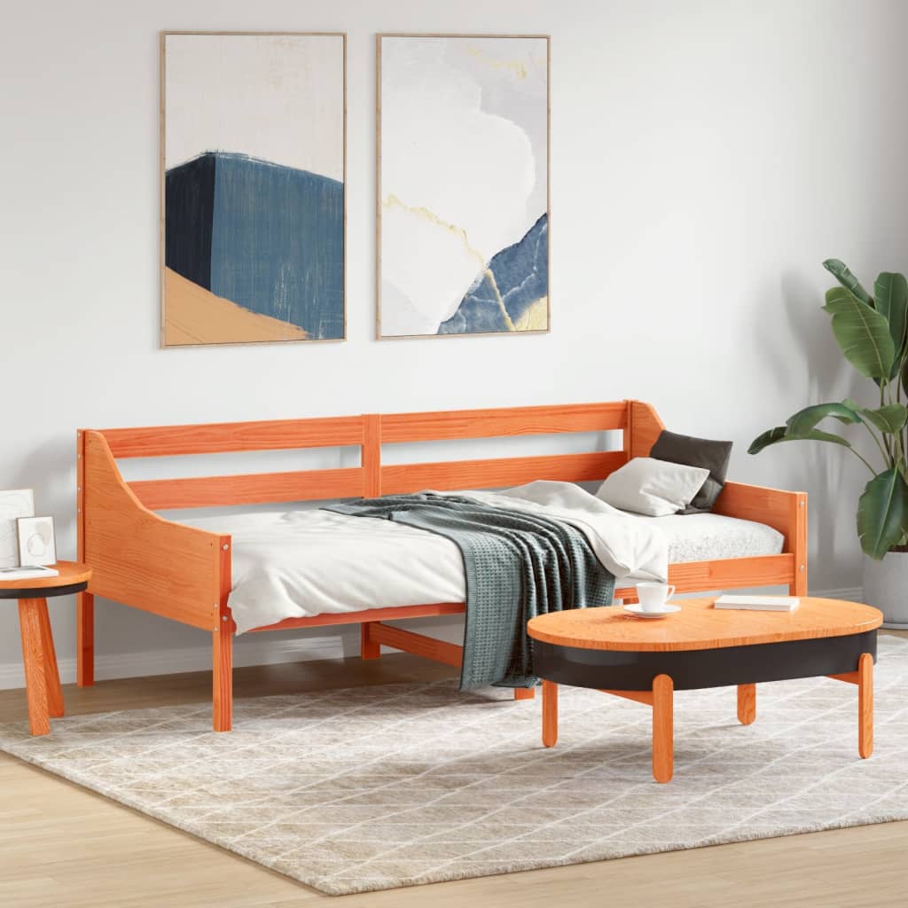 daybed uden madras 90x190 cm massivt fyrretræ gyldenbrun