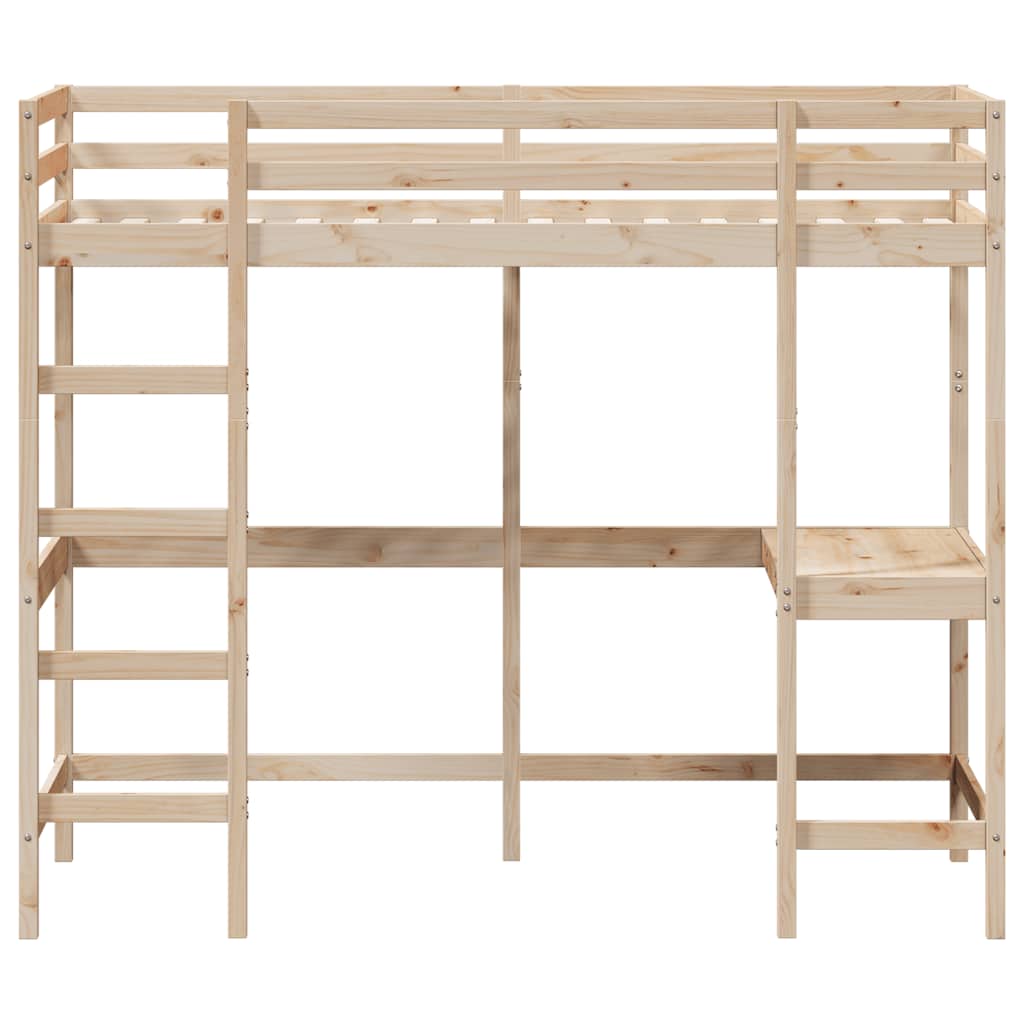 højseng med skrivebord 90x190 cm massivt fyrretræ