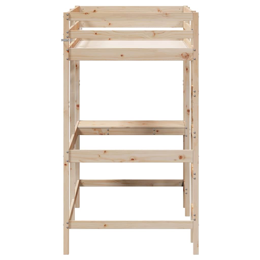 højseng med skrivebord 90x190 cm massivt fyrretræ