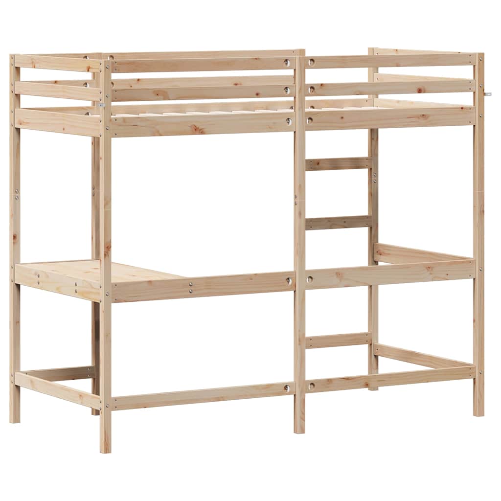 højseng med skrivebord 90x190 cm massivt fyrretræ