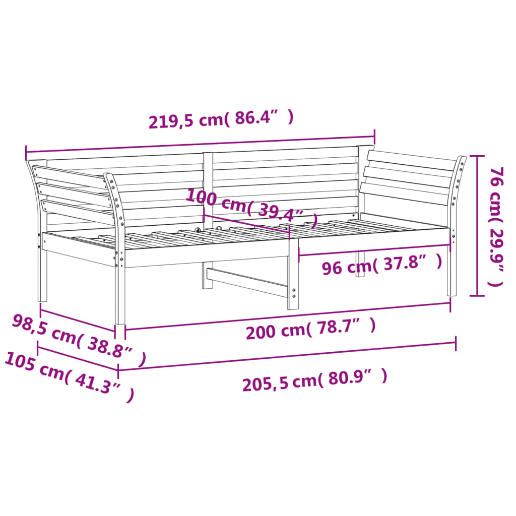 daybed med reol uden madras 100x200 cm massivt fyrretræ hvid