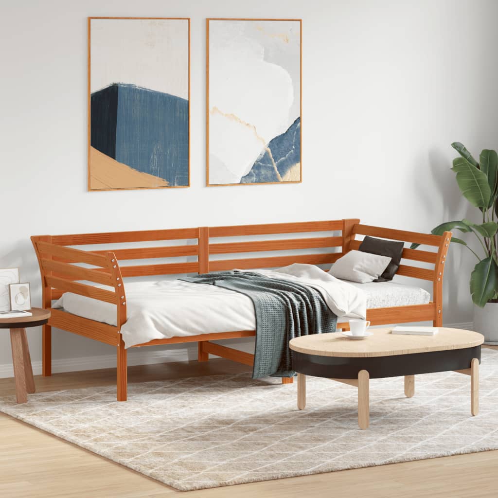 daybed uden madras 90x190 cm massivt fyrretræ gyldenbrun billede