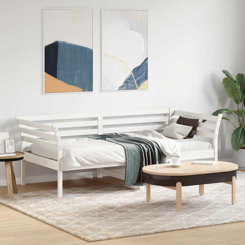 daybed med reol uden madras 75x190 cm massivt fyrretræ hvid billede