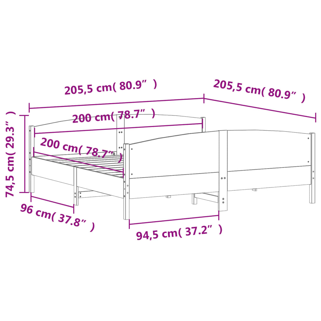 sengeramme uden madras 200x200 cm massivt fyrretræ