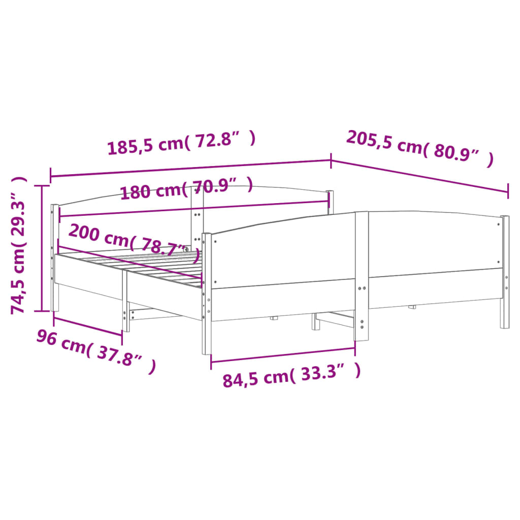 sengeramme uden madras 180x200 cm massivt fyrretræ hvid