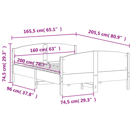 sengeramme uden madras 160x200 cm massivt fyrretræ