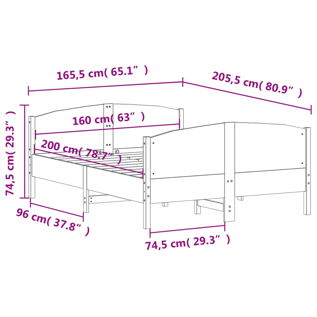 sengeramme uden madras 160x200 cm massivt fyrretræ