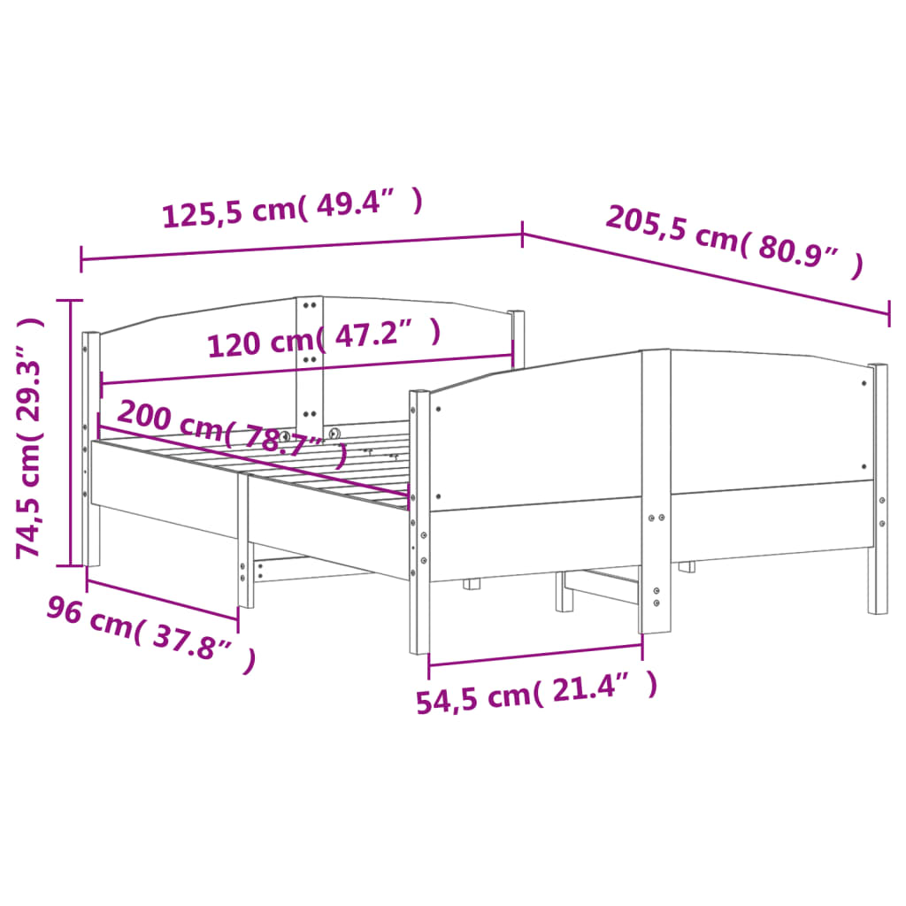 sengeramme uden madras 120x200 cm massivt fyrretræ