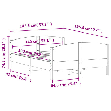 sengeramme uden madras 140x190 cm massivt fyrretræ hvid